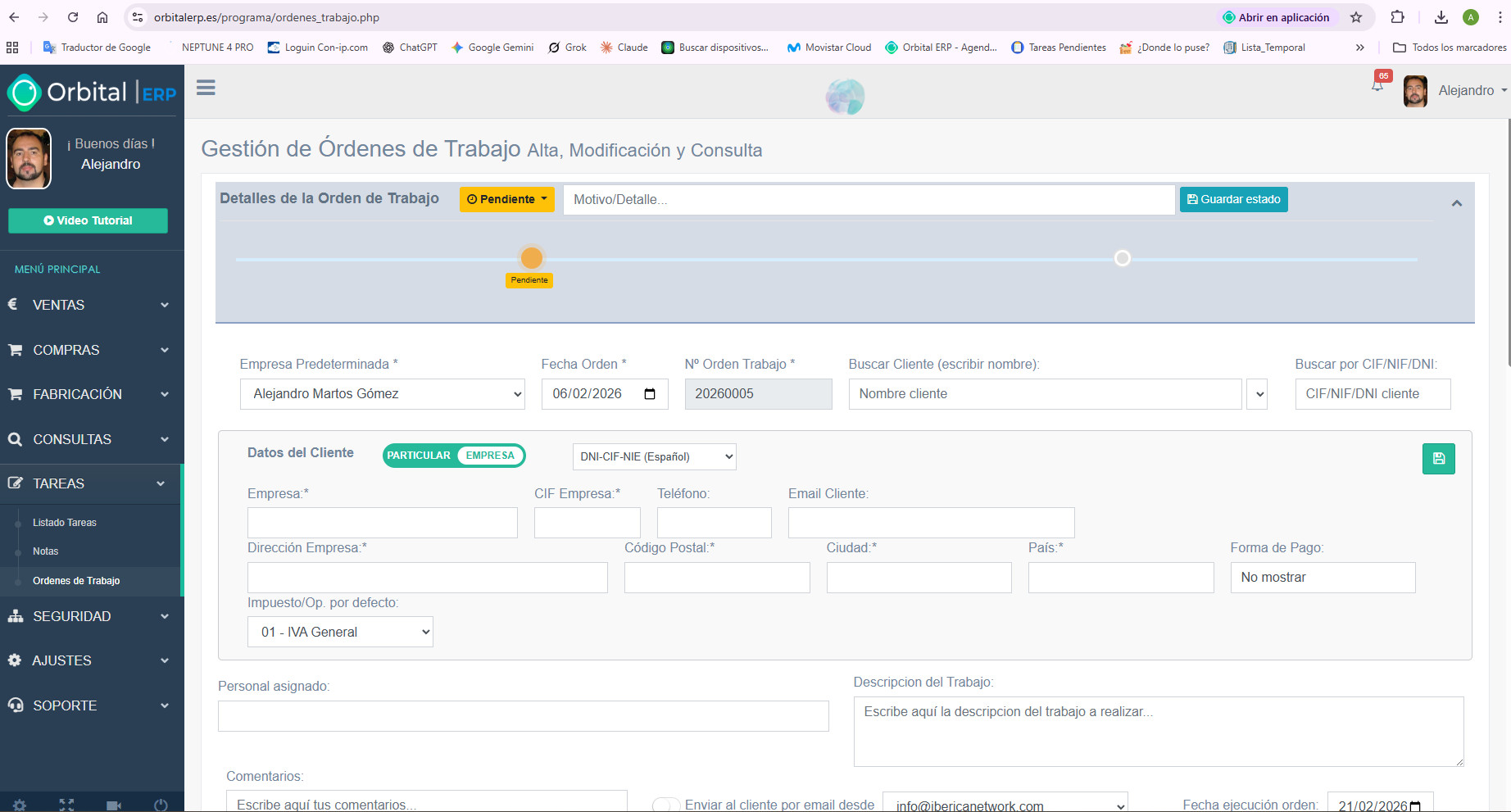 Gestión de Órdenes de Trabajo en Orbital ERP